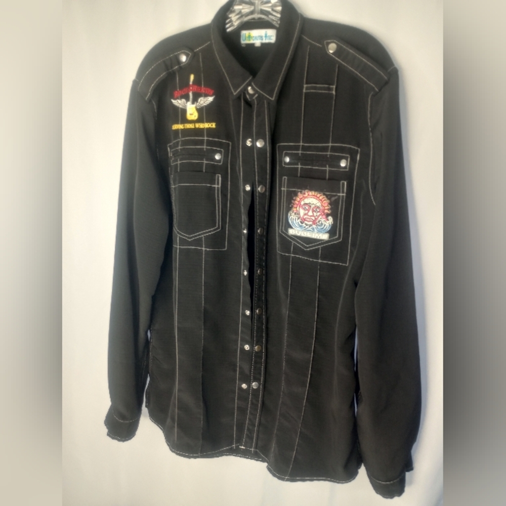 *Rock & Brews Serving Those Who Rock Uniform Inc Long Sleeve Button Down Shirt